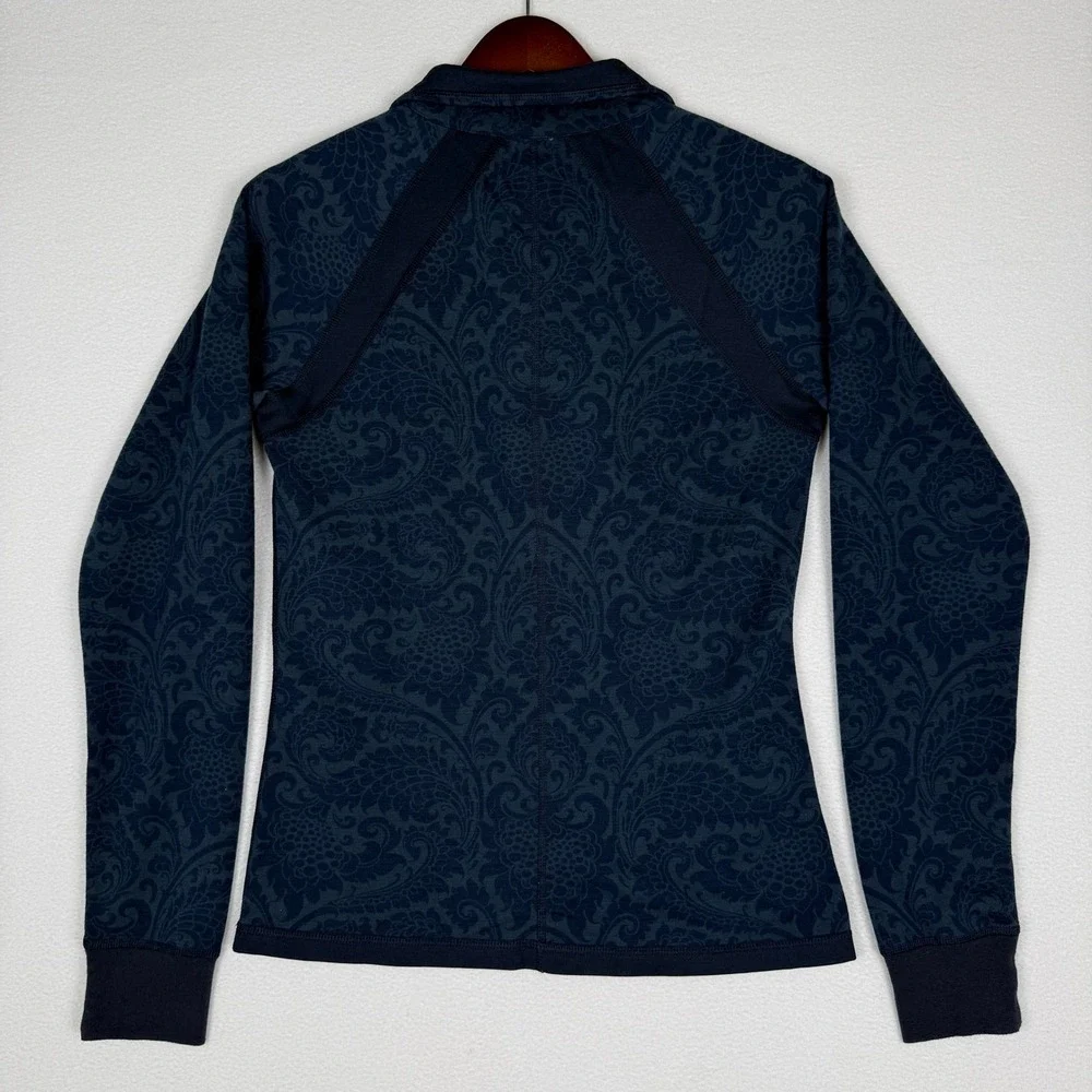 The North Face Wool Blend Pullover Womens M Blue Floral‎ 1/4 Snap Lightweight - Picture 3 of 9